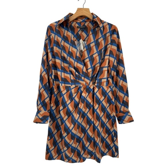 Banana Republic Satin Wrap Mini Dress in Orange Print Size 12 - Picture 2 of 14